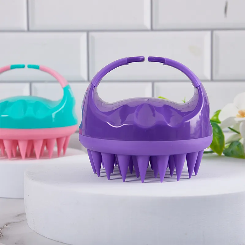 Purple Scalp Massager Shampoo Brush - Long Handle Hair Scalp Scrubber With Soft Silicone Bristles