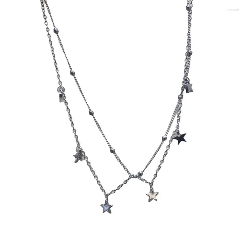 Chains Star Star Double-couche Collier Pendant Choker Bijouts élégants Y2K Nec de cou en acier inoxydable pour les filles