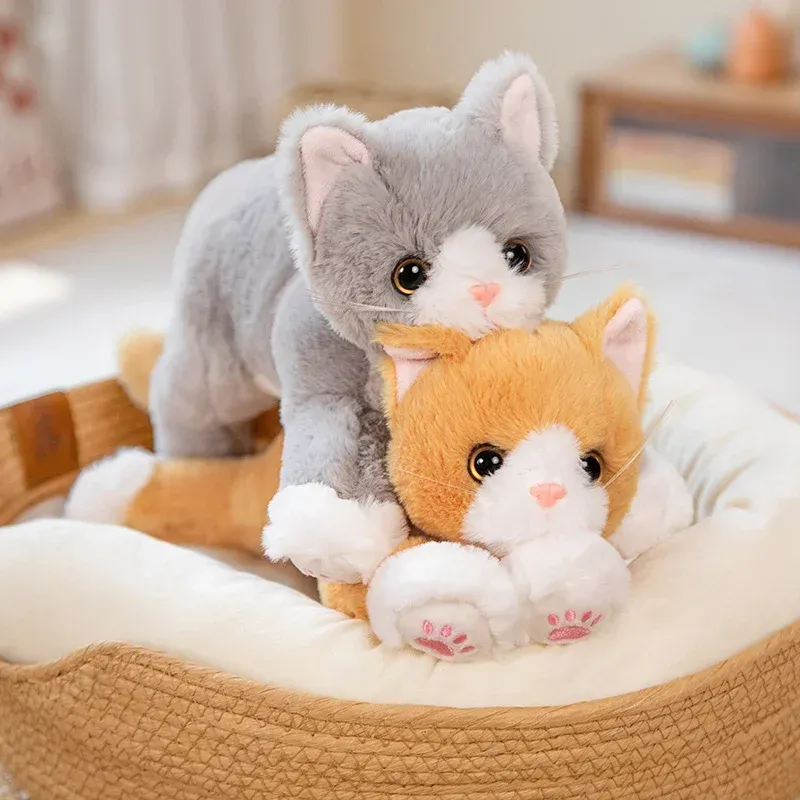 5 in 47 cm Plush Cat Doll Stuffed Soft White and Gray Kitten