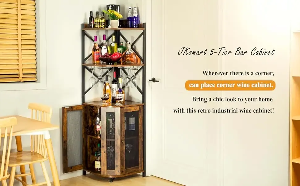 Corner Bar Cabinet With LED Lights, 5 Tier Industrial... From Homepro14 ...