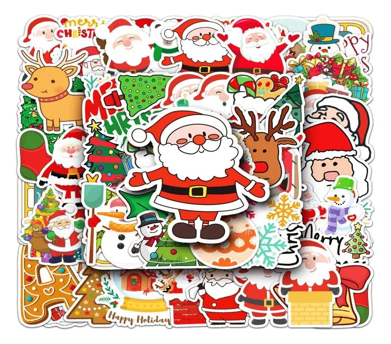 Adesivi natalizi da 100 pezzi di natalizio per Babbo Natale Snowman Cartoon Adesivo impermeabile per laptop Fai -da -te Valuto Giochi per bambini Finestra Phone6536270