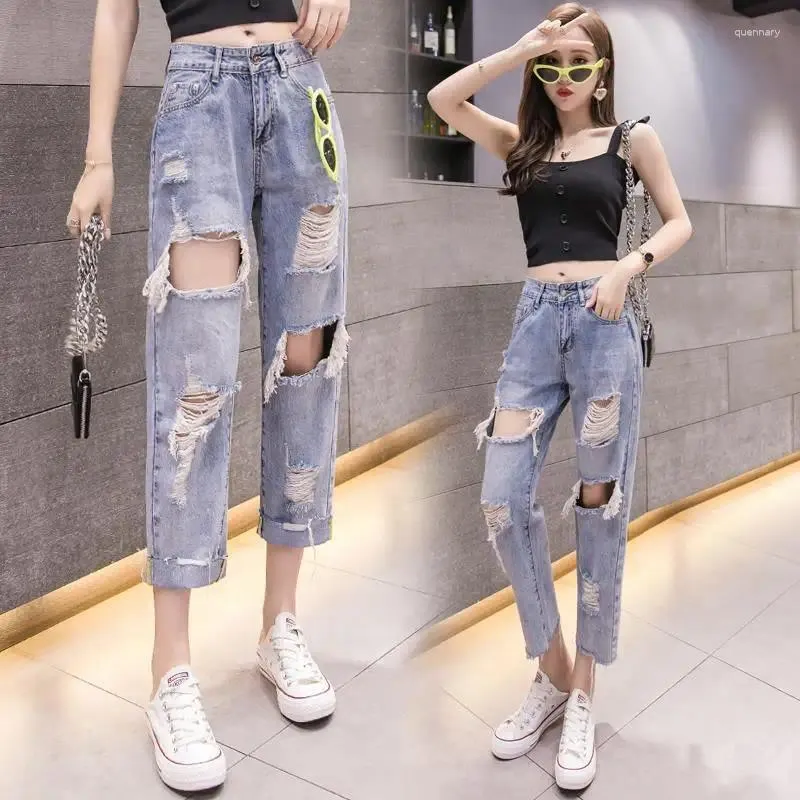 Frauen Jeans Frau Hosen zerrissene Denim Springsummer 2024 Loose gerade Taille Pantalones Vaqueros Mujer