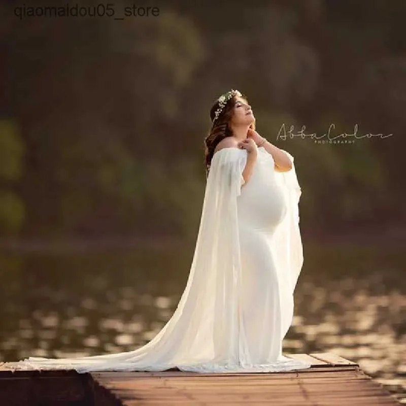 Robes de maternité jupe longue femme enceinte avec bretelles en dentelle plissée et robe de photographie maxi élastique ultra-mince ajustement Q240413