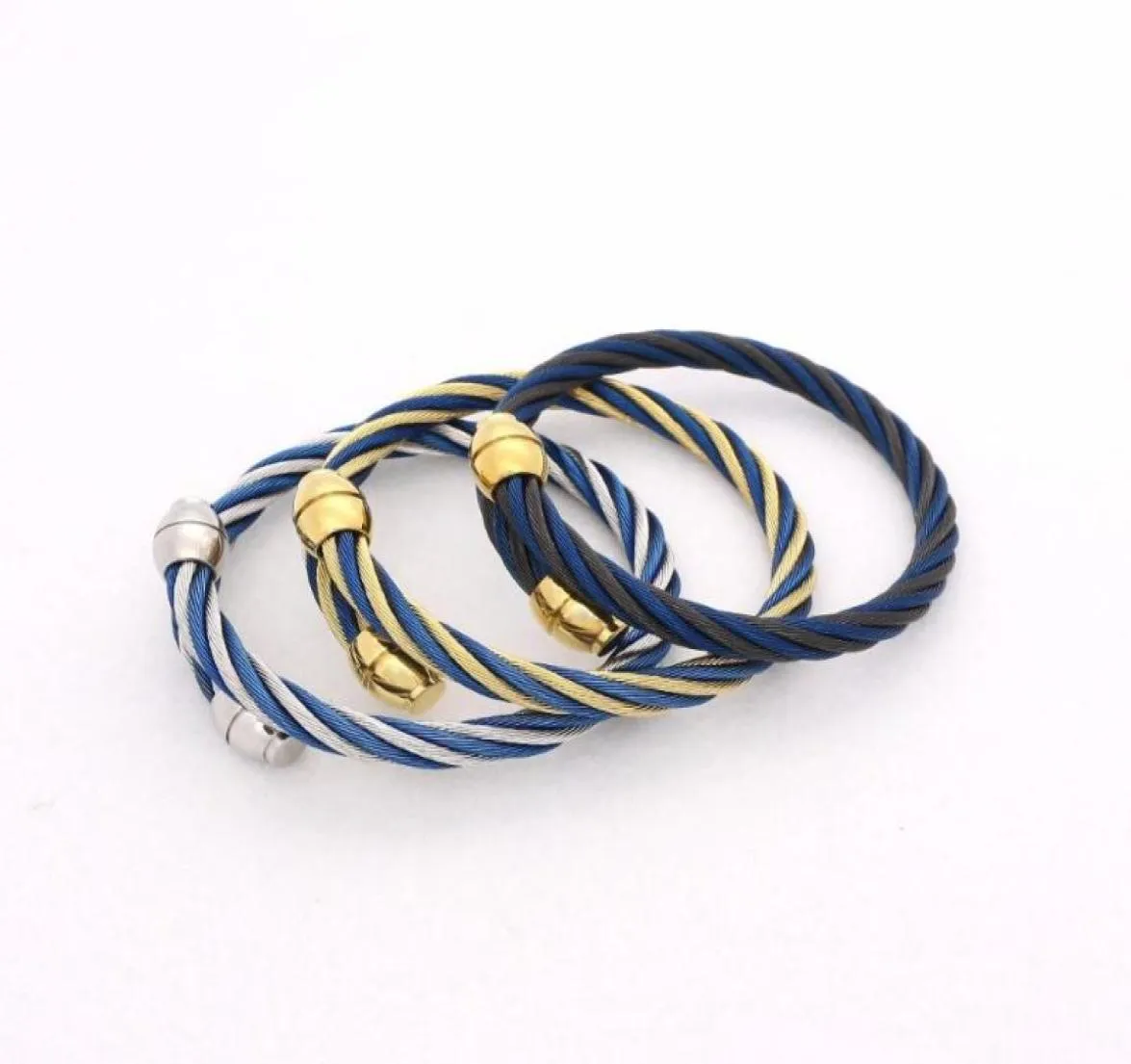 Jóias de moda JSBAO Menwomen Gold Black Blue Color Aço inoxidável Fio de cabo selvagem Bangle para mulheres Presente2301164