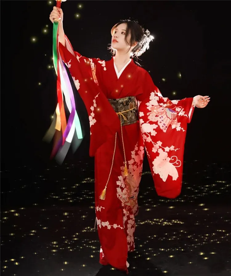 red geisha dress Women's Traditional Kimono Dress Full Sleeve Polyester Vintage Red Up To  50% Off