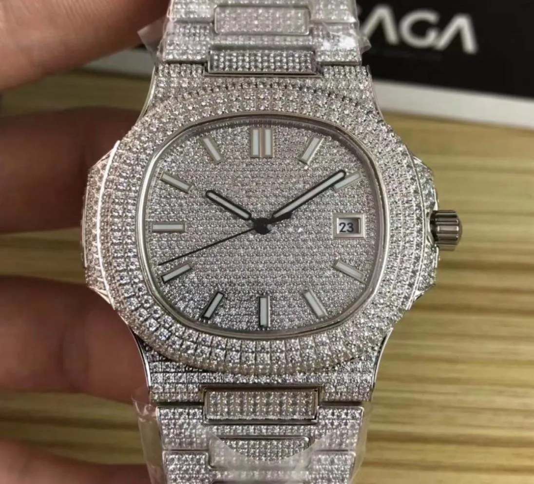 2019 Nuovo modello Model Fashion Luxury Orologio da uomo Orologi meccanici Automatico Orologi da polso 40mm Diamond Full Diamond Stee Male Sports WA6829642