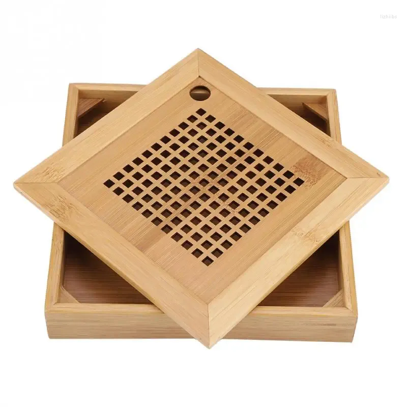 صواني الشاي المصغرة مربع الخيزران صينية تصريف مياه تخزين مجموعة غرفة لوحة أدوات حفل الكأس الصينية