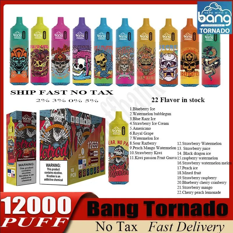 Box Bang Box Tornado 12k Vape jetable 650mAh Contrôle de débit d'air de batterie rechargeable 25 ml