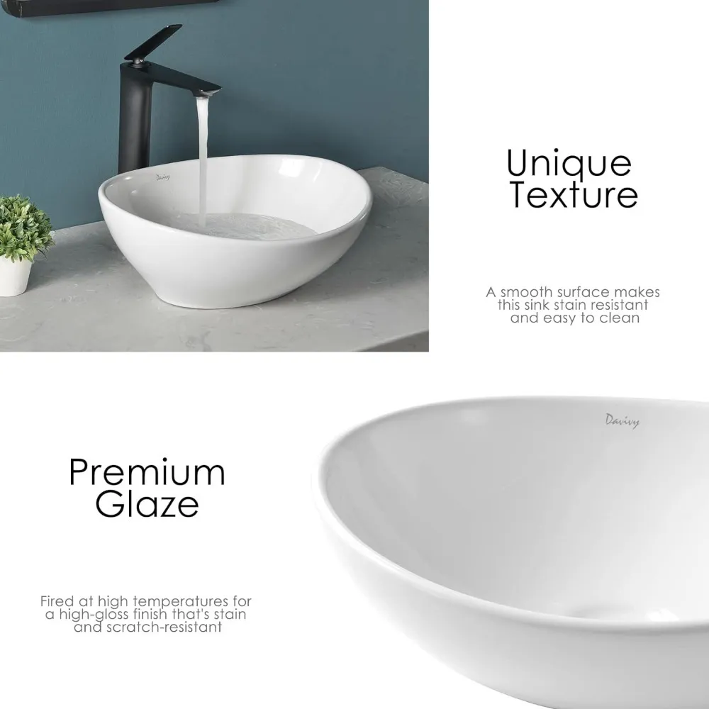Modern Oval Ceramic Vessel Bathroom Sink – 400x330x145mm Countertop Basin With Pop-Up Waste - View #6