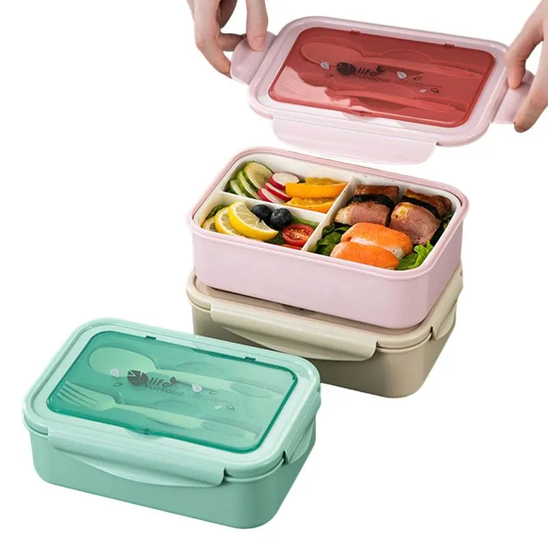 Canca da pranzo in plastica per pranzo di plastica 3 scomparti Box di design impilabile per picnic da campeggio all'aperto