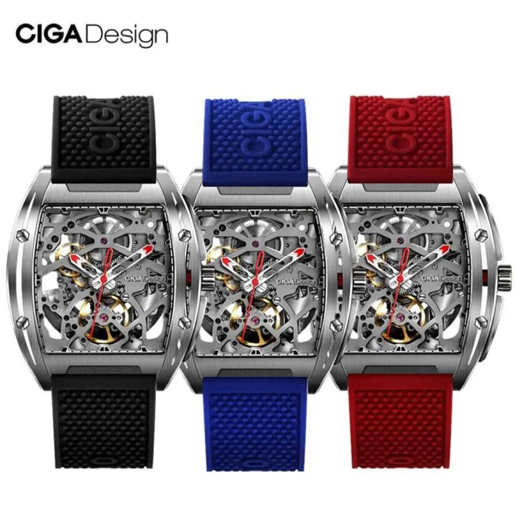 Xiaomi youpin ciga Design Ciga Watch Z Series Watch Type Barrel Doublesided Hollow Skeleton Mécanique Men039 Watch9881164