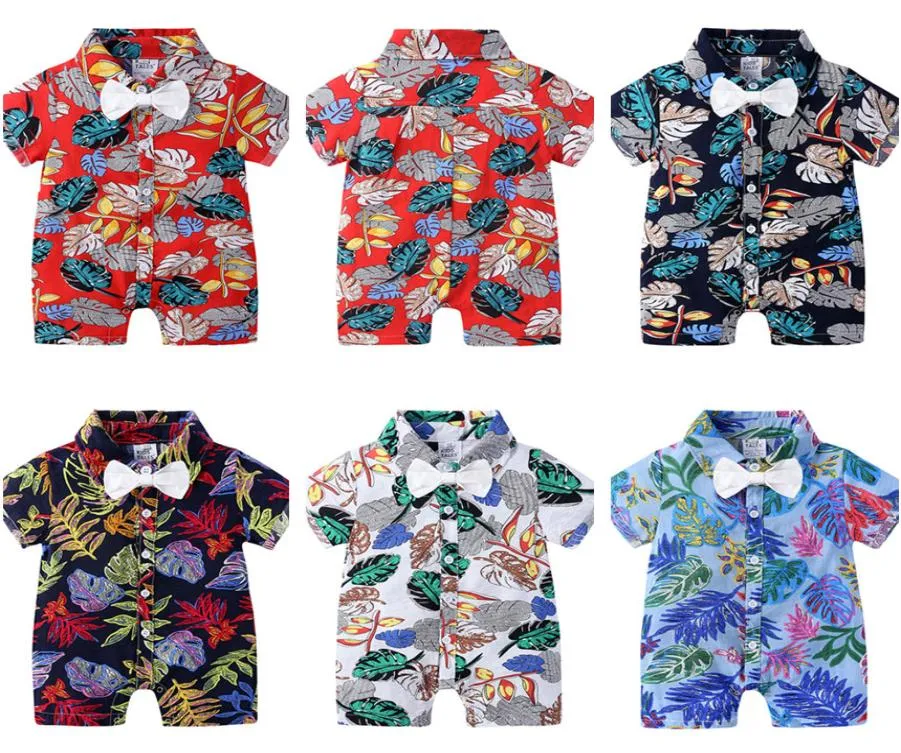 Çocuk Tasarımcı Giysileri Erkekler Çiçek Baskı Çocuklar039S Bebek Tulum Bebek Yaz Pijamaları Giysileri Hawaii tarzı CZ5268782778