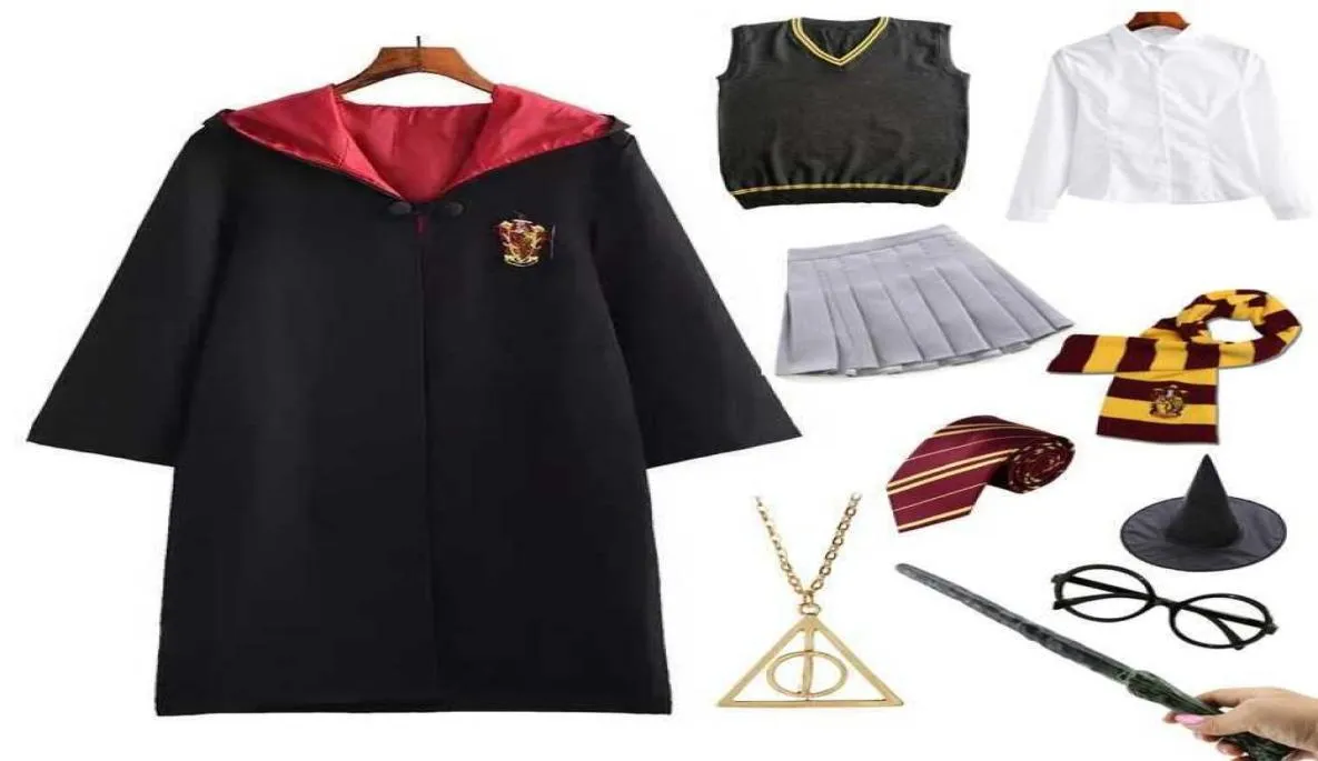 Adult Kids Halloween Costume Women Men Magic School Robe Cloak Tie Uniform Wizard Witch Granger Costume Y08276349311