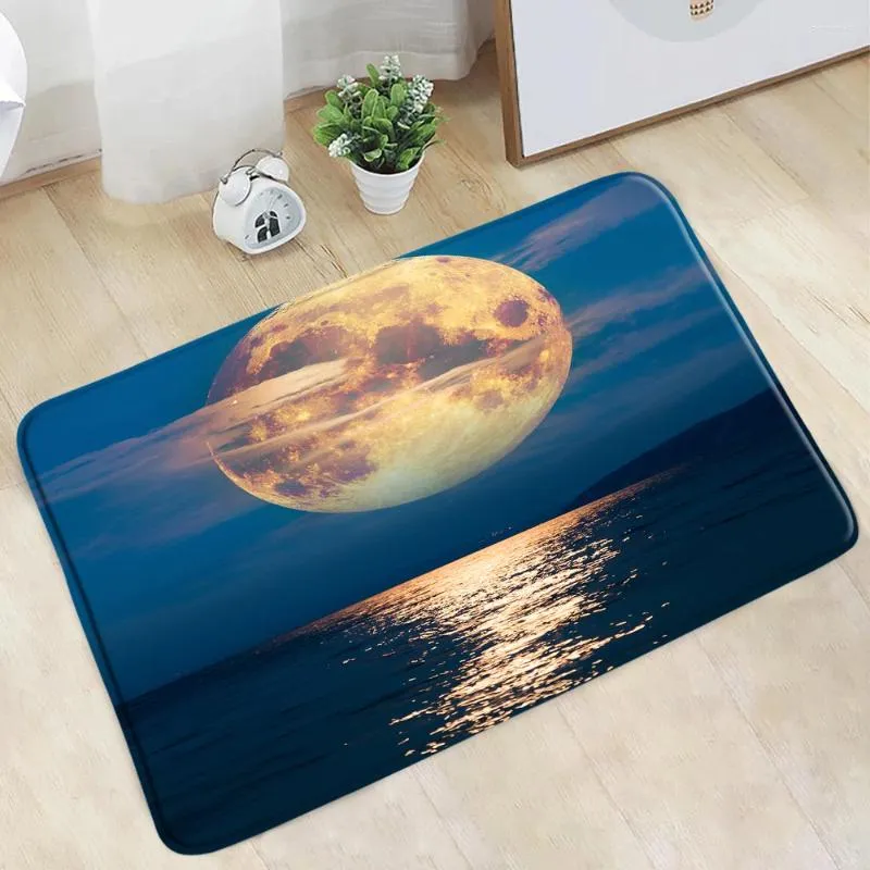 Tappetini da bagno sogno cielo stellato moon tappetino da bagno nero nero paesaggio bianco nuvola di ingresso da bagno cucina cucina flanella tappeti non slip