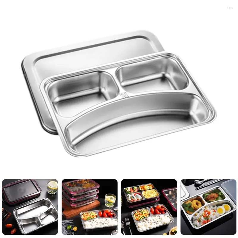 Dîne Assiettes pour enfants Divider Restaurant Tray Divisé en acier inoxydable Baby Lunch Plays School Personnel