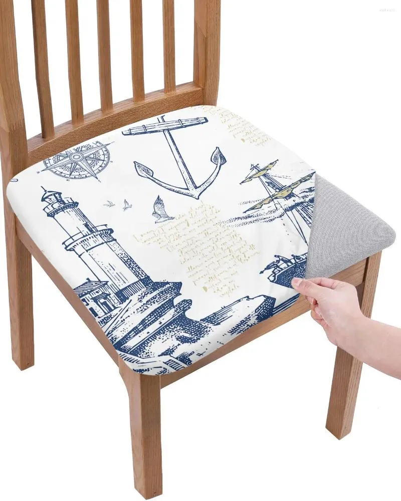 Couvre-chaises illustration rétro Lighthouse Shiling Shing Ship Elastic Seat Soutr Coor pour Hlebcovers Home Protector Stretch 2PCS