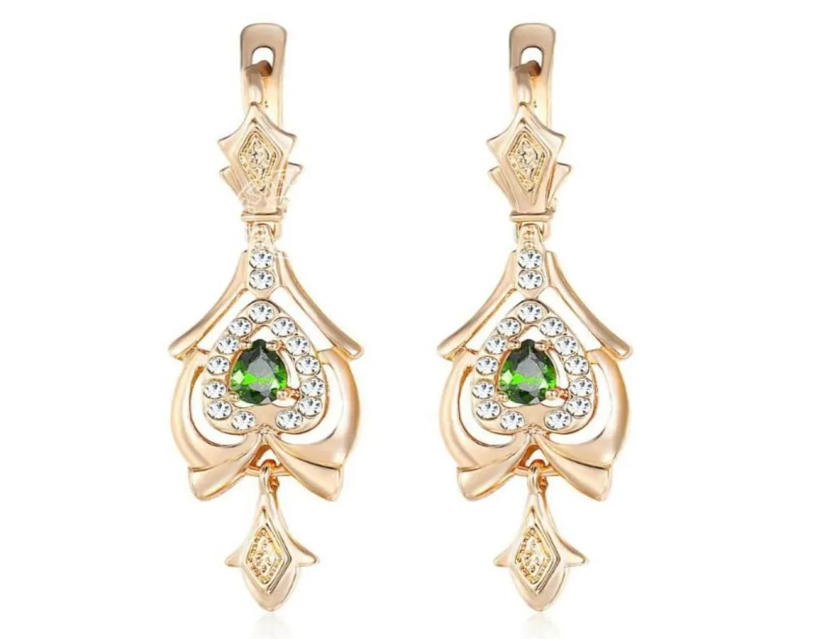 Bengelen kroonluchter bungelende oorbellen voor vrouwen traan Olivine Green CZ 585 Rose Gold Women039S Drop Earring Valentijns geschenken 2785492