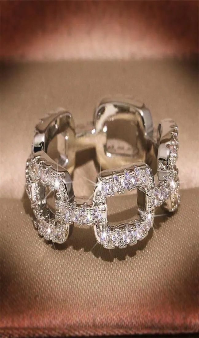 Ins Top Sell Hop Hip Vintage Fashion Bijoux 925 Anneau en argent sterling pave blanc sapphire cz diamant femme de mariage ring