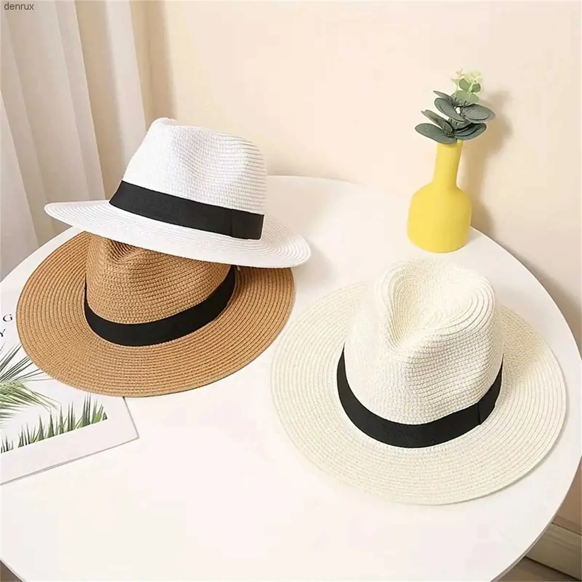 Wide Brim Hats Bucket Hats Classic Unisex Straw Hat Solid Color British Style Panama Hats BreathableSun Hats Outdoor Travel Beach Hat For Women MenL240413