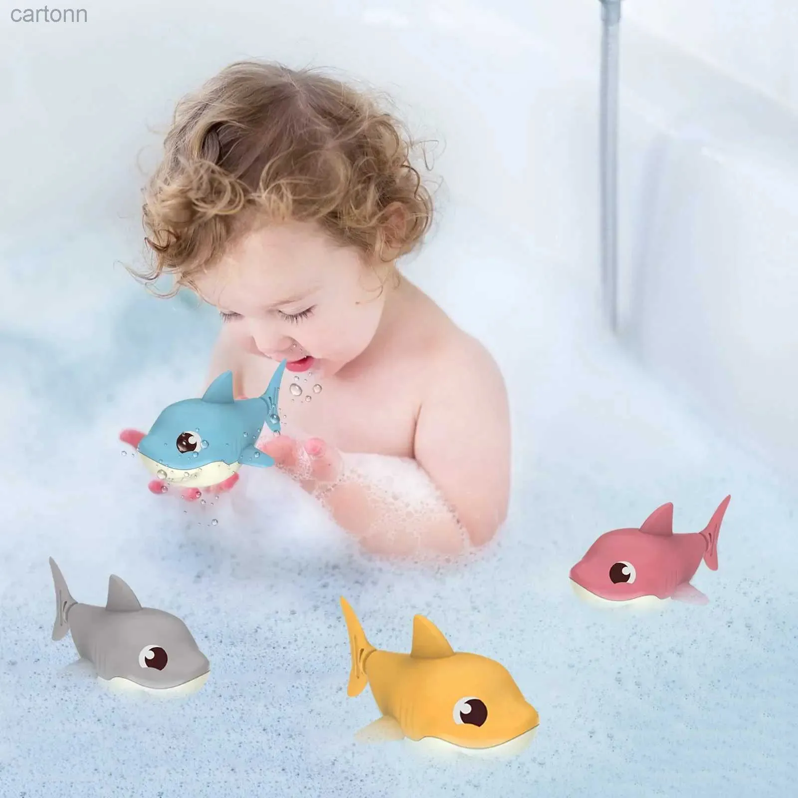 Toys de bain Toddler Bath Toys Couts dessin animé Shark Shark Corloge de rotation de la queue de rotation de baignoire de baignoire bébé 240413