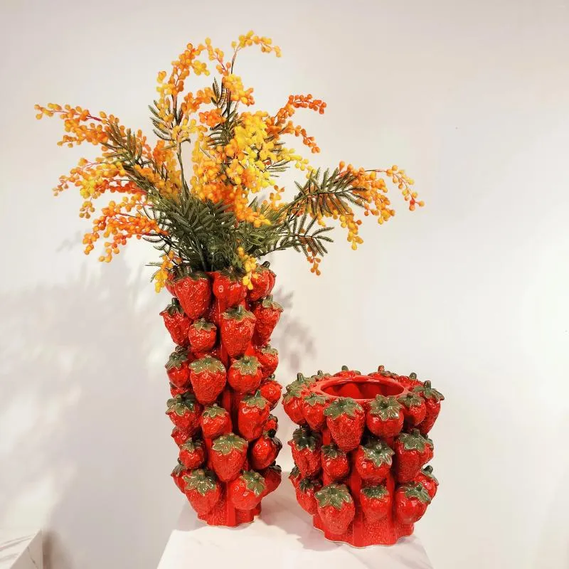 Vazen moderne eenvoudige stijl interieur decoratie plezier fruit handgemaakte keramische aardbei