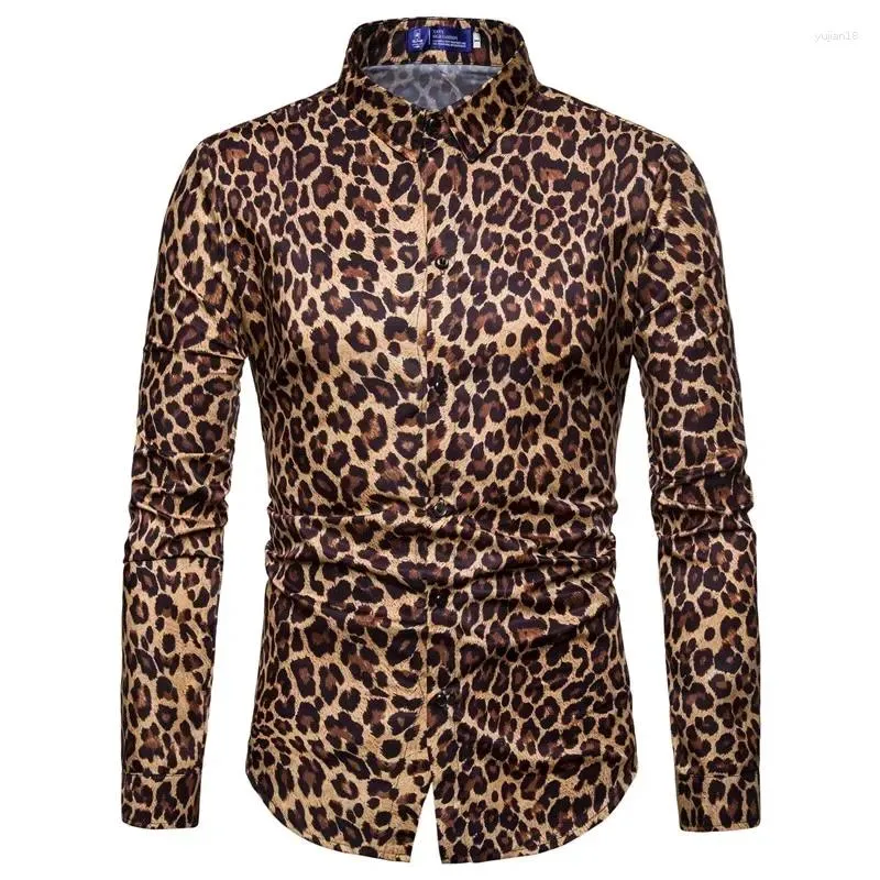 Camicie casual maschile Trend Man Club Shirt Leopard Shirt di alta qualità Società a maniche lunghe Chemise Homme Dress