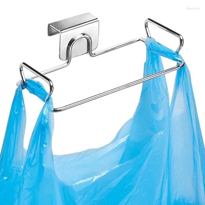Garbage Bag Holder Kitchen Trash Rack With Closet Hooks Stainless