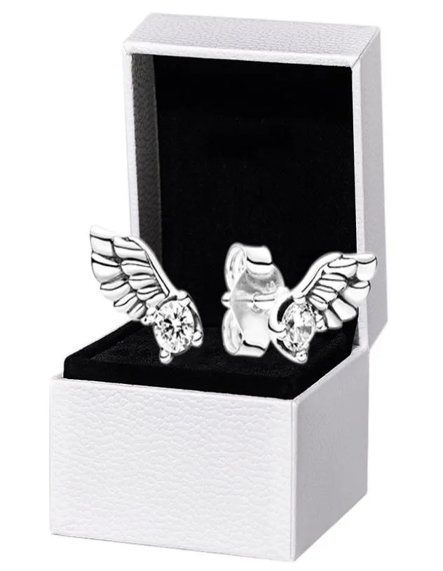 925 Sterling Silver Angel Wing Stud Earrings Original Box Set For Women CZ Diamond Party Jewelry Earring Set4116279