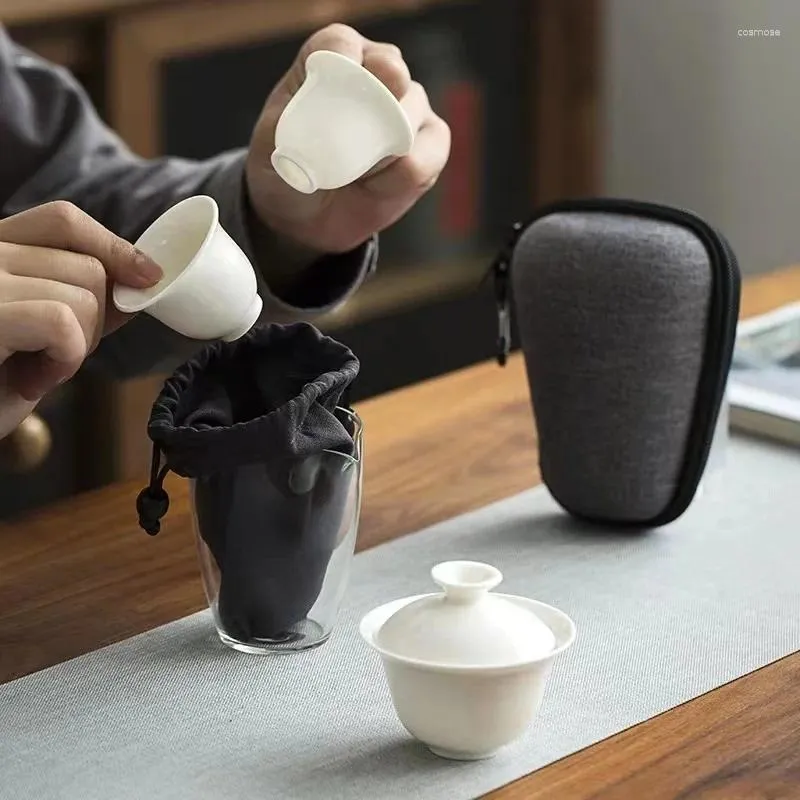 Tasses Saucers Jade Porcelain Travel Tea Set Portable Sac Small Tureen
