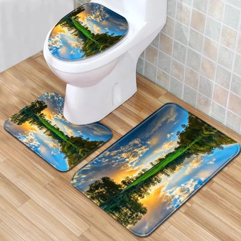 Mattes de bain Terreau Europe Toilet Toilet Printic Imprimez de salle de bain Mat de bain Set U Forme Carpets Floor Decor Lid Cover