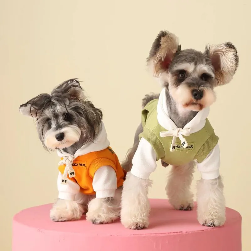 Dog Apparel 2 Color Blocked Hoodies Autumn Winter Collection Maltese Clothes Cat Knitted Warm Sweaters For Dogs Accessories