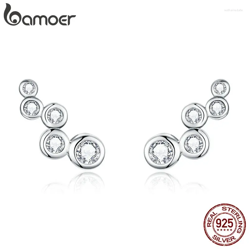 Stud Earrings Bamoer Shiny Bubble Long For Women Geometric Simple 925 Sterling Silver Jewelry Statement Engagement Gift BSE235