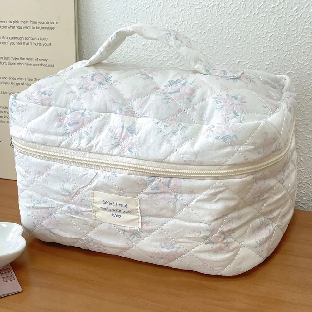 Florale Kosmetiktasche Aus Baumwolle – Gestickter Make-up-Organizer Für Reisen & Alltag