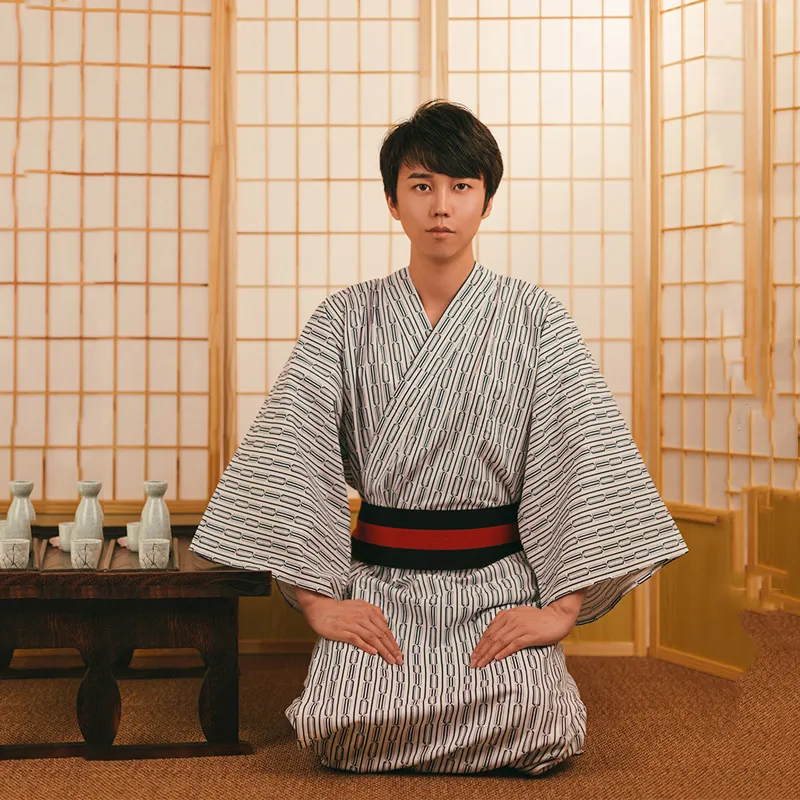 Mens Kimono Robe: Japanese Cotton Bathrobe Pajamas Traditional