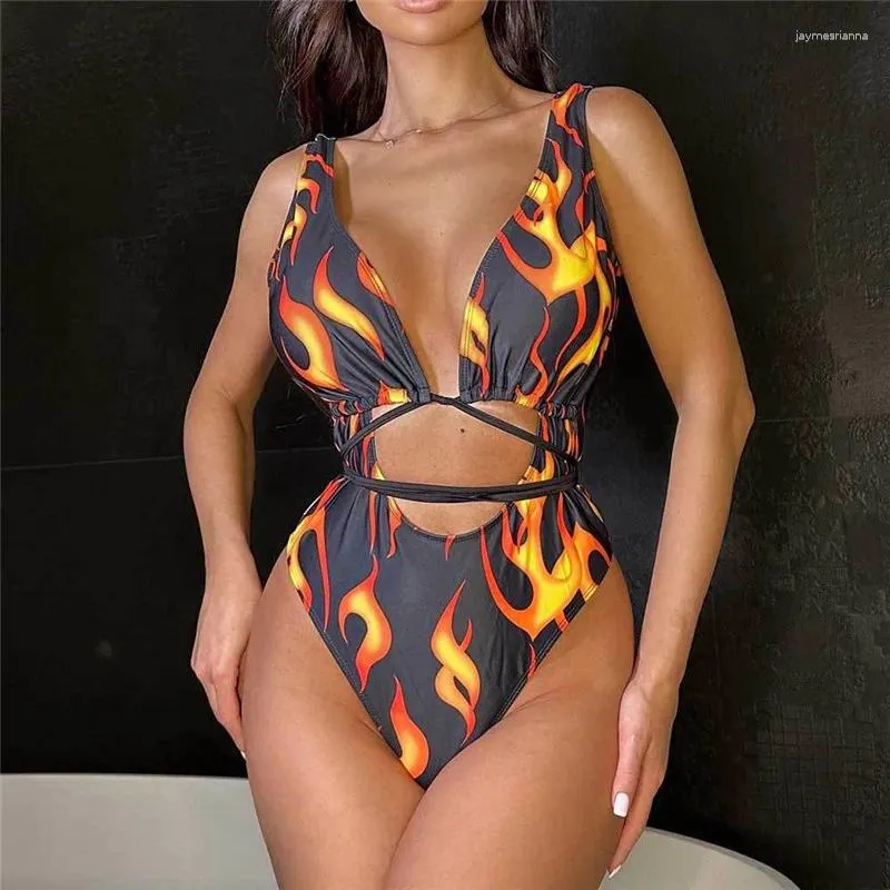 Kvinnors badkläder Spifore Style Tryckt Summer Bikinis Set For Women Sexig backless Lace Up Baddräkter One Piece Swimming Bathing Suit Dropship