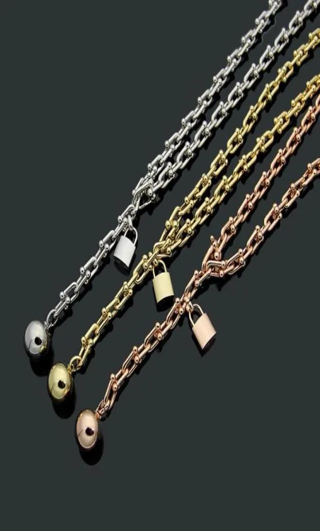 Kedjor Titanium Steel T Necklace Ushaped Chain Lock Ball Foreign Trade Men039s och Women039S Necklaces9147384