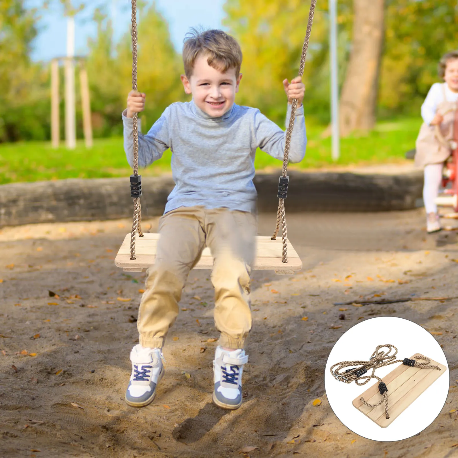 Hanging Seat Swing: Childrens Pine Wood Swing With Durable Rope