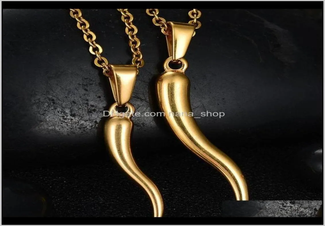Pendant Necklaces Italian Horn Necklace Stainless Steel For Women Men Gold Color 50Cm Nxdar Fb2Ti1559688
