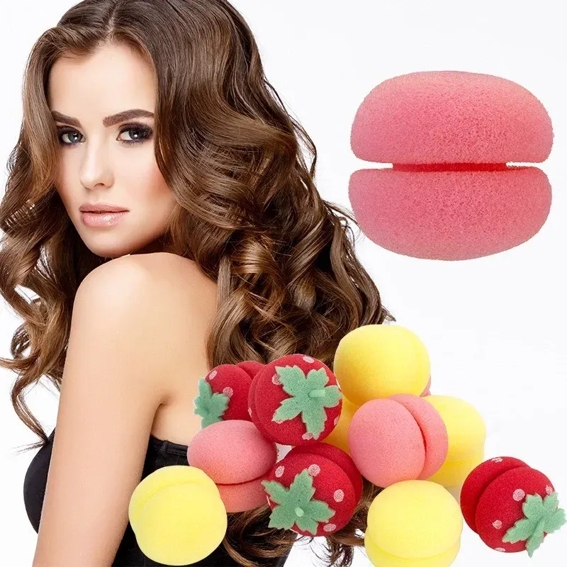 6/12Pcs Women Hair Rollers Curlers Soft Sponge Strawberry Balls Hair Curl Spiral Foam Roller Lovely DIY Hair Styling Tool