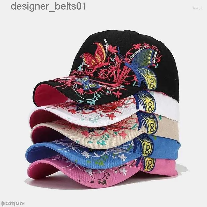 Ball Caps Visors Korean-Style Sequin Embroidered Butterfly Baseball C Lipstick Tide Hat Females Visor Cs Ladies Sun Beach Hats C240413