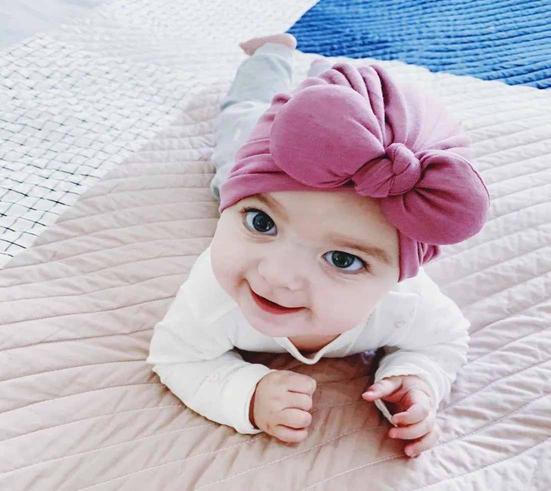 Zima Reborn Baby Ins ładne króliczne ucho bawełniany czapkę 16 kolorów dziecięcy solidny miękki indyjski kapelusz chłopcy dziewczyny na świeżym powietrzu urocze turban4559026