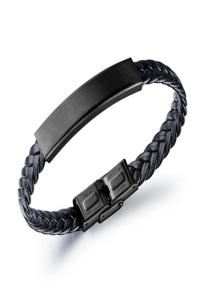 Joyas de moda para hombre Charm negro Brailets de cuero hecho a mano Encontrar diseño de acero inoxidable Diy Punk Hip Hop Braceletas para Men6734758