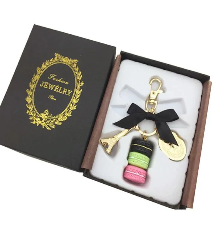 Alloy Gold Ploated France Laduree Macaroon Macaron Effiel Tower Keychain Fashion Keyring Key Chain Bag Charm Mode -accessoires W 8248490