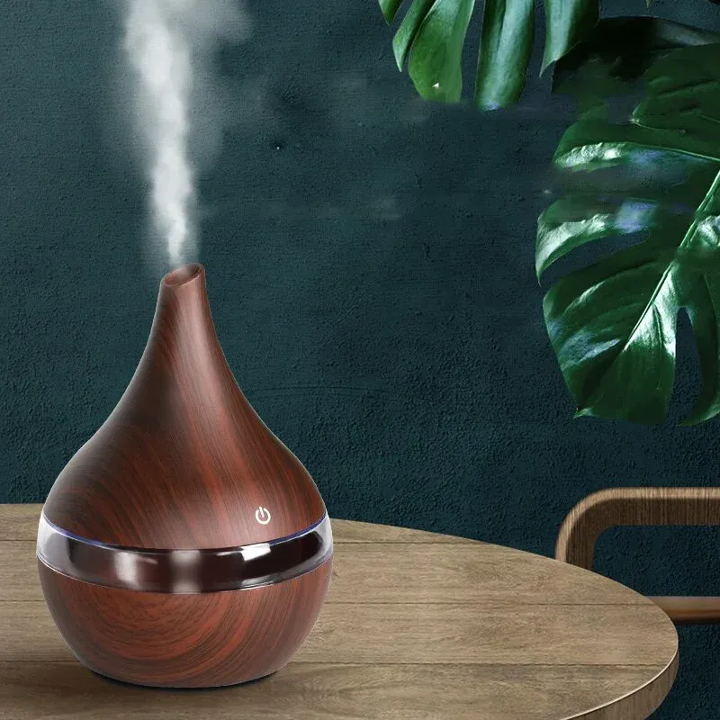 Luftfuktare aroare 300 ml träkorn aroma diffusor 7 färger luft friskare liten luftfuktare för hemmakontor super tyst