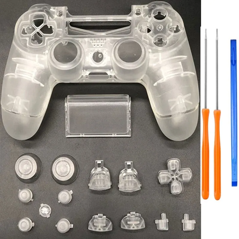 Gevallen voor Sony PS4 Pro JDS040 JDM 040 Controller Transparante voorkant achterbehuizing Shell Clear Case Cover Face Plate R1 L1 R2 L2 -knoppen