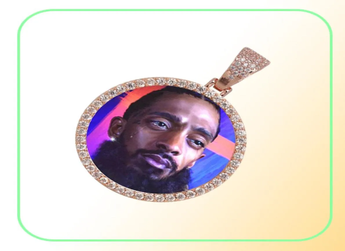 Hip Hop Solid Core Iced Out Collier de pendentif photo personnalisé avec chaîne de corde Charme Bling Jewelry for Men Women2234587