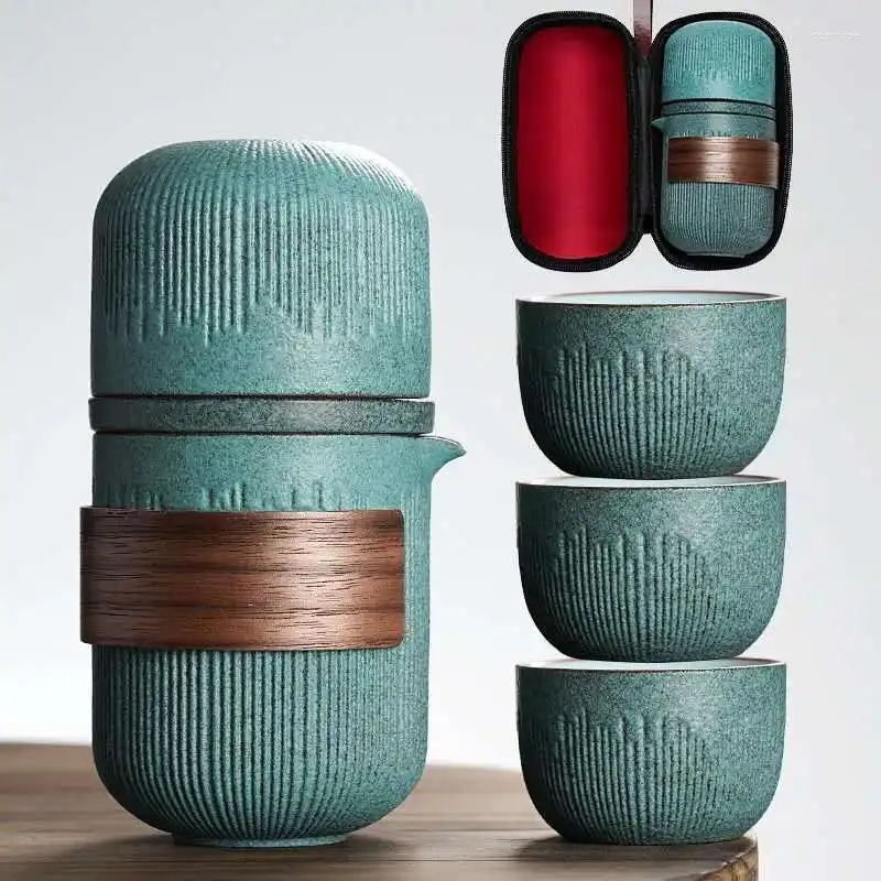 Ensembles de voies de thé Chinois Retro Designer Water Drinkware tasses Glaze Simple Express Cup portable Voyage d'extérieur Kungfu Ta Sac Gift