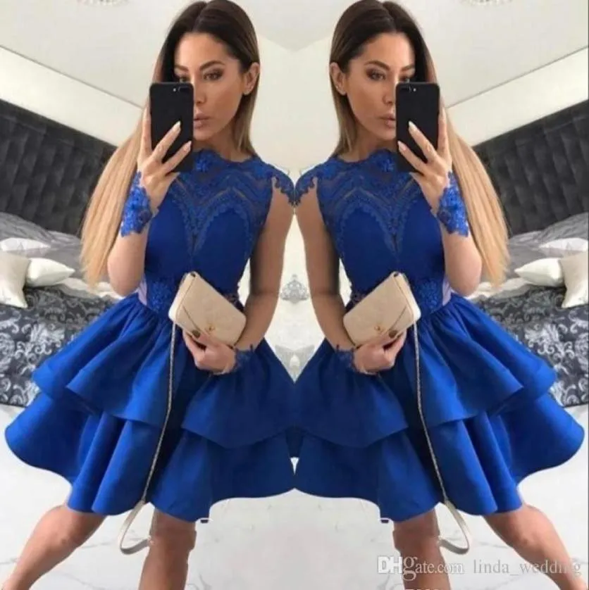 2019 дешевое королевское голубое коктейльное платье с длинными рукавами