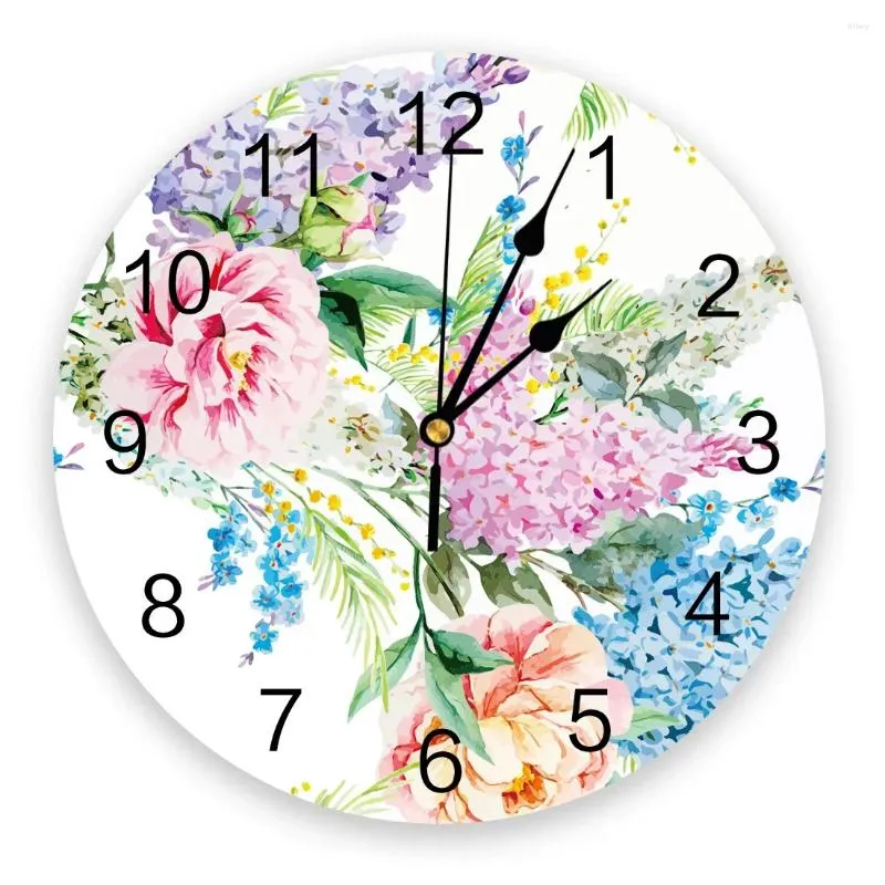 Wall Clocks Flowers Colorful Watercolor Clock Modern Design Living Room Decoration Kitchen Mute Watch Home Interior Decor
