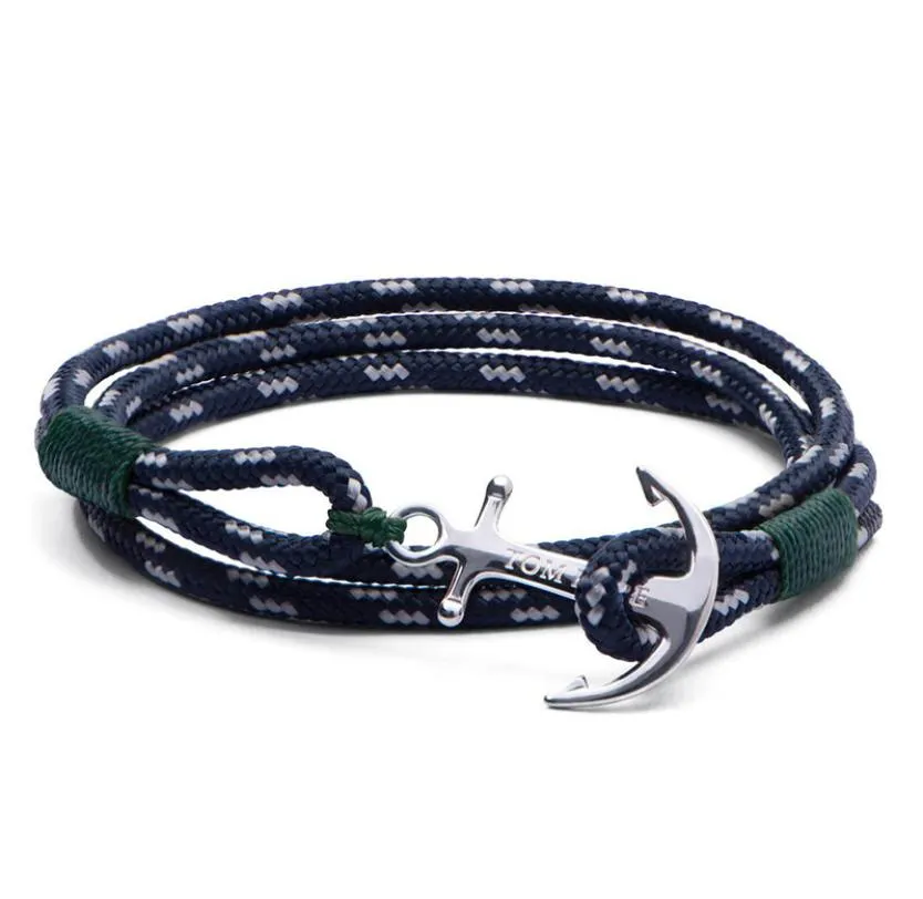 4 size Mediterranean navy stainless steel anchor bracelet Southern 3 green rope tom hope bangle bracelet with box TH104370372